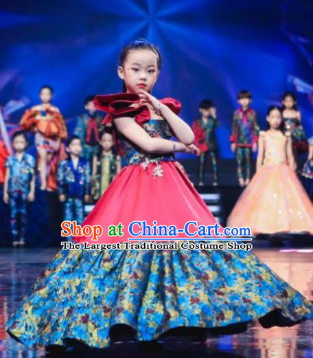 High Children Catwalks Dress Girl Stage Show Clothing Compere Garment Costume Kid Birthday Full Dress