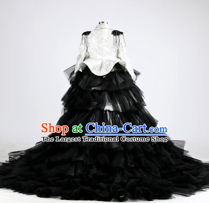 High Girl Stage Show Black Veil Trailing Clothing Compere Garment Costume Kid Performance Full Dress Children Catwalks Uniforms