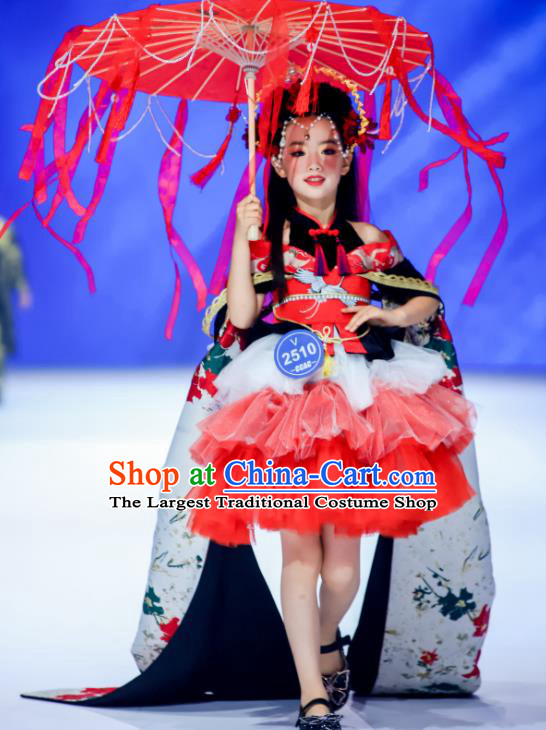 High Catwalks Formal Costume Stage Show Full Dress Girl Model Performance Clothing Children Compere Garments