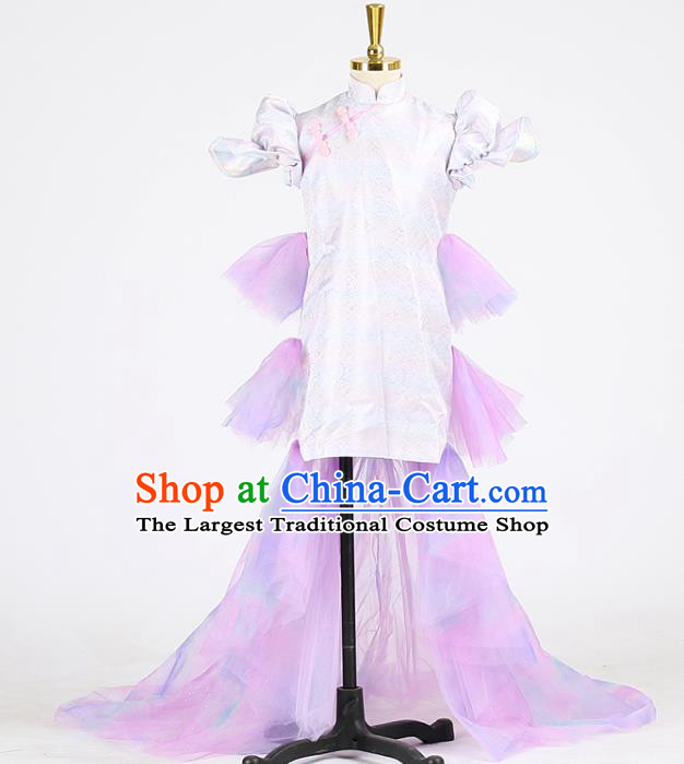 High Stage Show Lilac Full Dress Girl Catwalks Clothing Children Compere Garments Chorus Formal Costume
