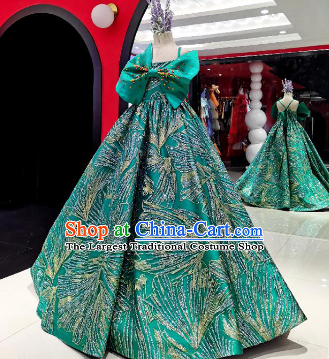 High Children Compere Green Dress Baroque Princess Clothing Stage Show Full Dress Girl Catwalks Performance Fashion