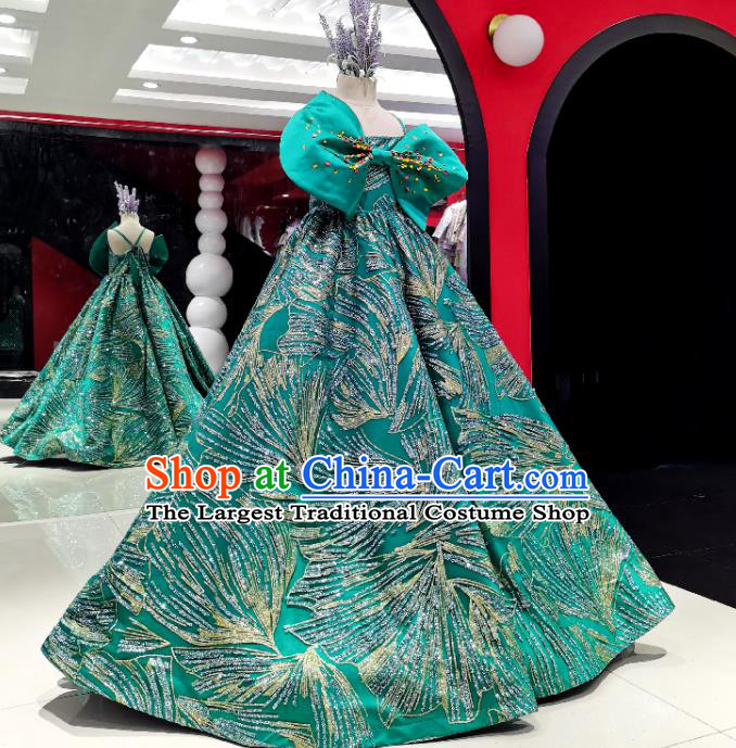 High Children Compere Green Dress Baroque Princess Clothing Stage Show Full Dress Girl Catwalks Performance Fashion