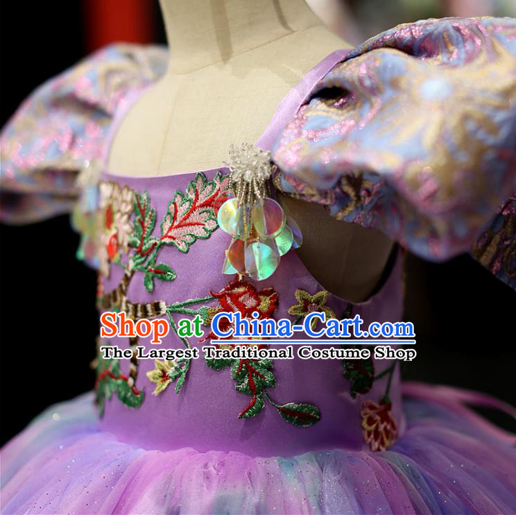 High Girl Catwalks Performance Fashion Children Compere Purple Dress Baroque Princess Clothing Stage Show Full Dress