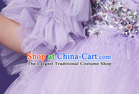 High Piano Performance Clothing Stage Show Full Dress Girl Catwalks Fashion Children Compere Purple Veil Dress
