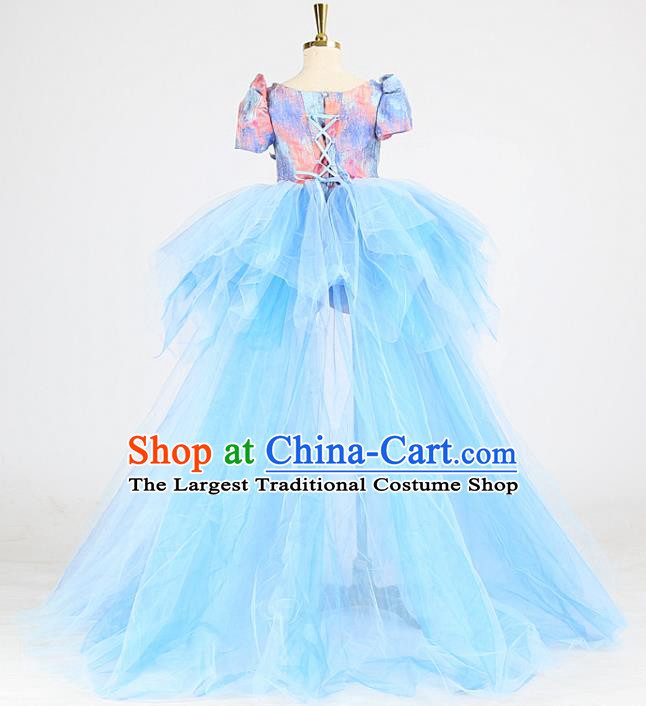 High Compere Formal Costume Stage Show Blue Full Dress Girl Catwalks Clothing Children Compere Garments