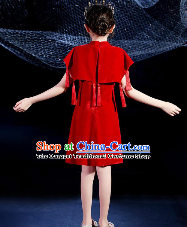 China Girl Catwalks Clothing Stage Performance Garment Costume Children Dance Wear Embroidered Red Dress