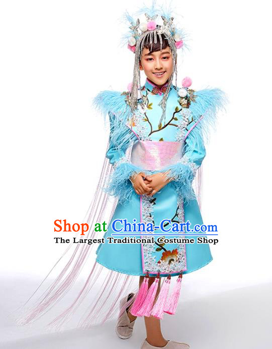 China Children Dance Blue Dress Uniforms Compere Garment Costumes Girl Catwalks Fashion Stage Performance Clothing
