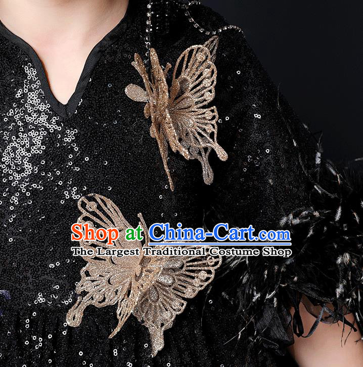 Custom Catwalks Princess Black Full Dress Children Birthday Performance Garment Compere Fashion Clothing Girl Stage Show Trailing Dress