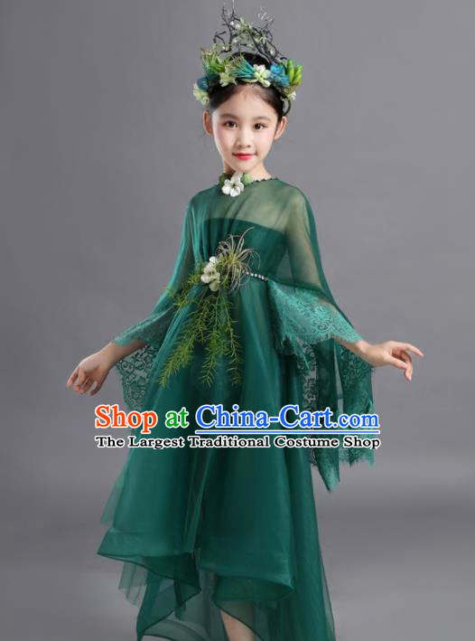 Custom Compere Competition Clothing Girl Stage Show Green Dress Catwalks Full Dress Children Performance Fashion Garment