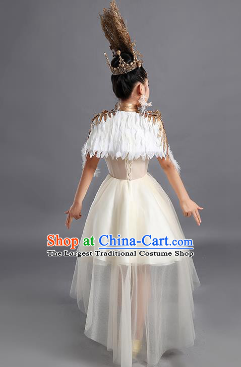 Custom Children Performance Fashion Garment Compere Competition Clothing Girl Stage Show Dress Catwalks Beige Veil Full Dress