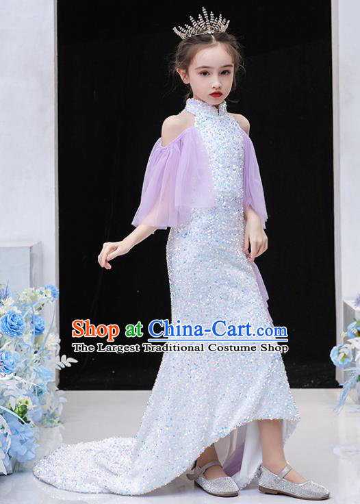 Custom Catwalks Full Dress Children Birthday Garment Girl Compere Fashion Clothing Stage Show Trailing Dress