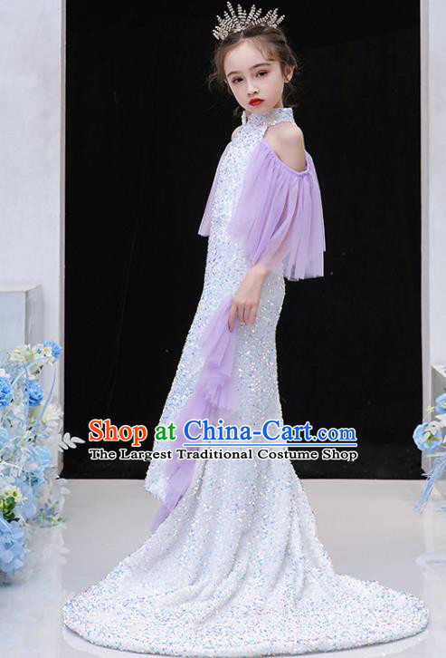 Custom Catwalks Full Dress Children Birthday Garment Girl Compere Fashion Clothing Stage Show Trailing Dress