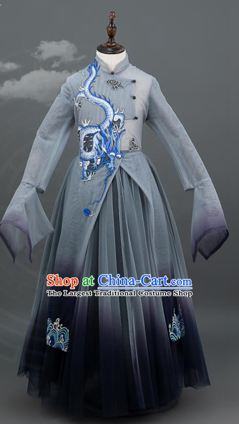 China Classical Dance Grey Dress Girl Chorus Garments Catwalks Fashion Costume Children Stage Show Clothing