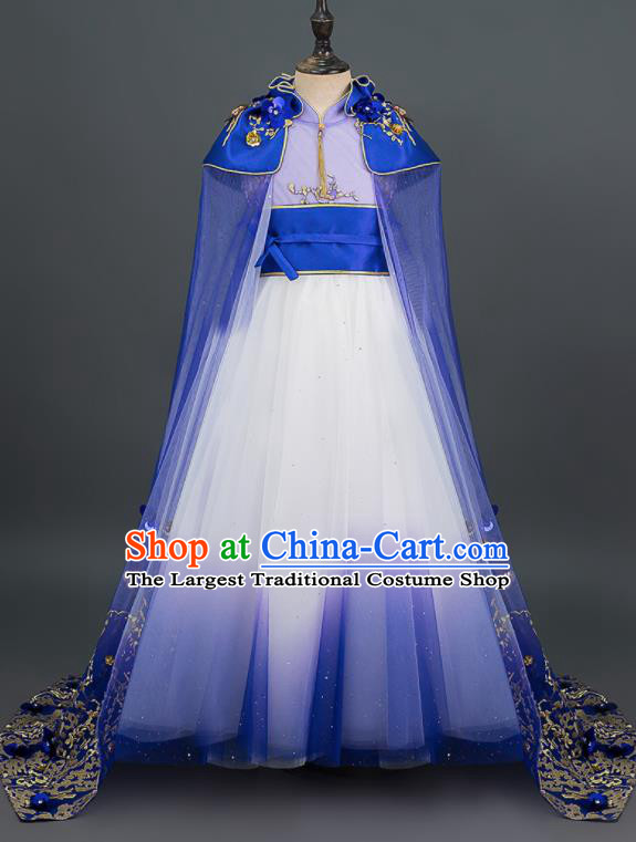 Custom Baroque Princess Clothing Stage Show Blue Dress Girl Catwalks Full Dress Children Piano Performance Fashion