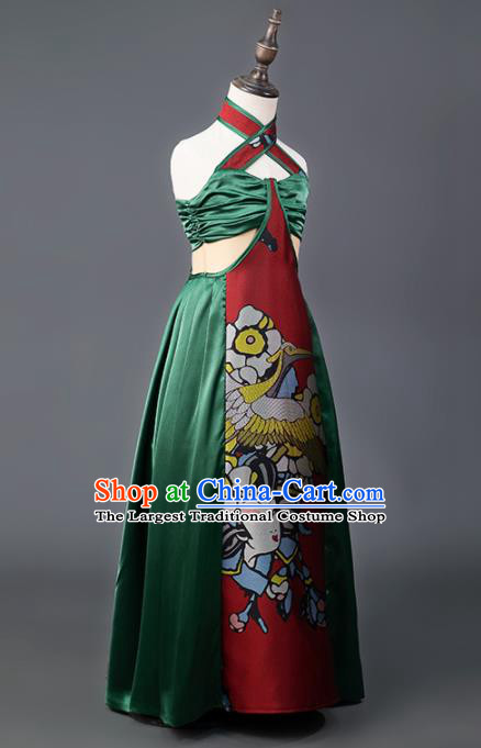 China Catwalks Fashion Costume Children Performance Clothing Opera Dance Red Dress Girl Stage Show Garments