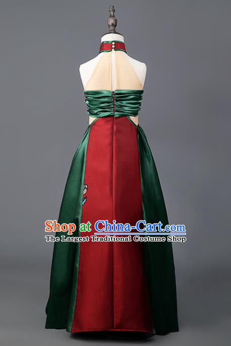 China Catwalks Fashion Costume Children Performance Clothing Opera Dance Red Dress Girl Stage Show Garments