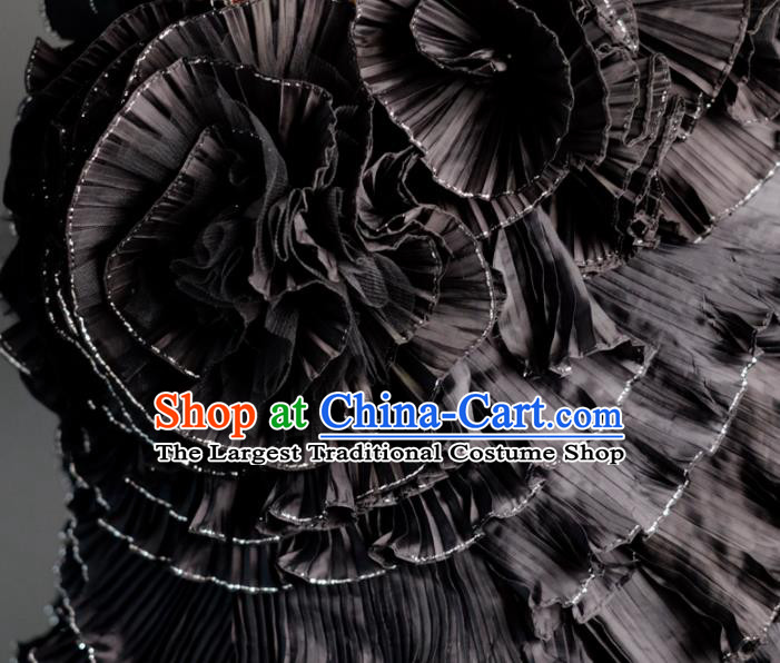 Custom Children Piano Recital Garment Girl Black Trailing Full Dress Baroque Princess Formal Clothing Kid Compere Dress