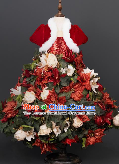 Custom Christmas Day Clothing Kid Stage Performance Dress Children Flowers Fairy Garment Girl Bubble Full Dress