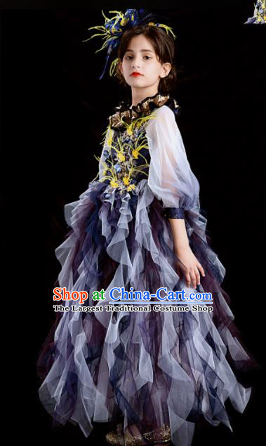Custom Girl Princess Full Dress Modern Dance Clothing Kid Stage Performance Purple Veil Dress Children Catwalks Garment