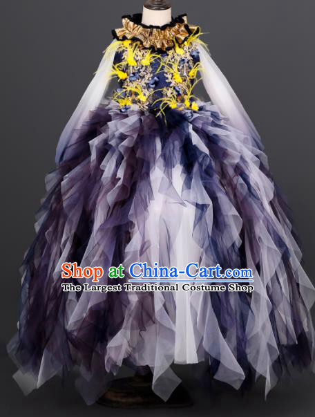 Custom Girl Princess Full Dress Modern Dance Clothing Kid Stage Performance Purple Veil Dress Children Catwalks Garment