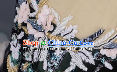 Custom Flowers Fairy Clothing Kid Stage Performance Veil Trailing Dress Children Catwalks Garment Girl Deep Green Full Dress
