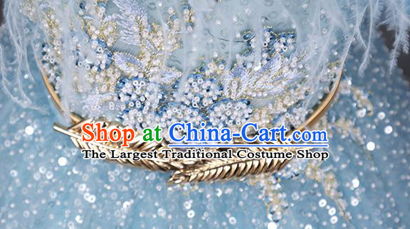 Custom Girl Princess Blue Full Dress Modern Dance Clothing Kid Christmas Performance Dress Children Compere Garment