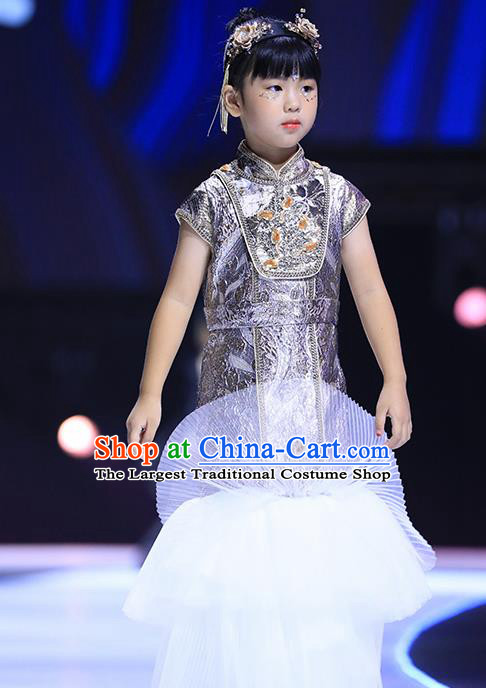 China Children Chorus Clothing Tang Suits Golden Dress Girl Stage Show Apparels Catwalks Fashion Costume