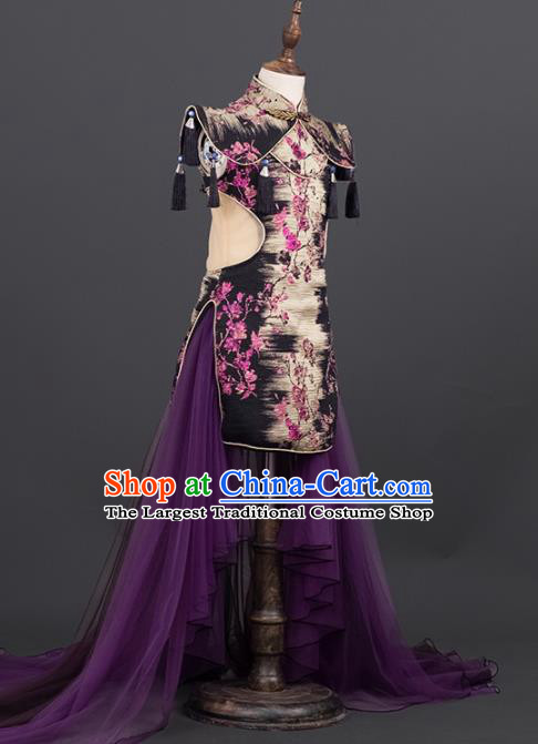 China Girl Stage Show Garments Catwalks Fashion Costume Children Performance Clothing Dance Printing Qipao Dress