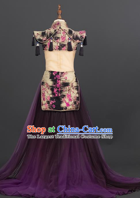 China Girl Stage Show Garments Catwalks Fashion Costume Children Performance Clothing Dance Printing Qipao Dress