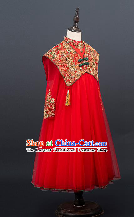 China Girl Classical Dance Garment Costume Children Tang Suits Catwalks Red Dress Stage Performance Clothing