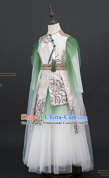 China Catwalks Green Veil Dress Stage Performance Clothing Girl Classical Dance Garment Costume Children Tang Suits