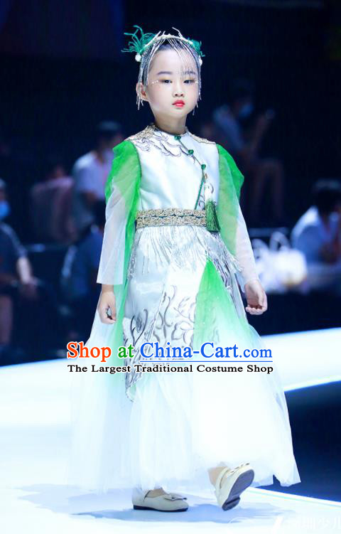China Catwalks Green Veil Dress Stage Performance Clothing Girl Classical Dance Garment Costume Children Tang Suits