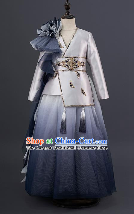 China Children Grey Uniforms Catwalks Dress Stage Performance Clothing Girl Classical Dance Garment Costume