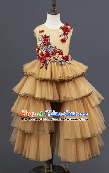 Professional Girl Princess Garment Children Catwalks Fashion Costume Stage Show Yellow Veil Full Dress Modern Dance Clothing