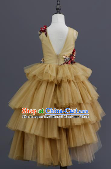 Professional Girl Princess Garment Children Catwalks Fashion Costume Stage Show Yellow Veil Full Dress Modern Dance Clothing