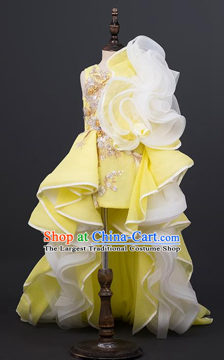 Professional Stage Show Yellow Full Dress Modern Dance Clothing Girl Compere Garment Children Catwalks Fashion Costume