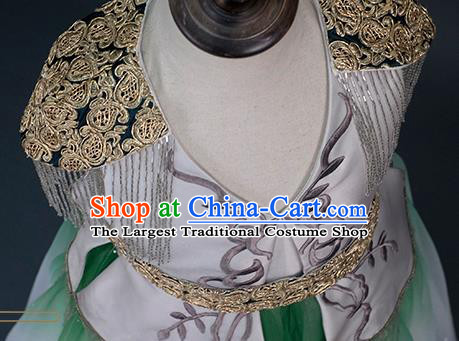 China Girl Classical Dance Garment Costume Children Tang Suit Uniforms Catwalks Green Veil Dress Stage Performance Clothing