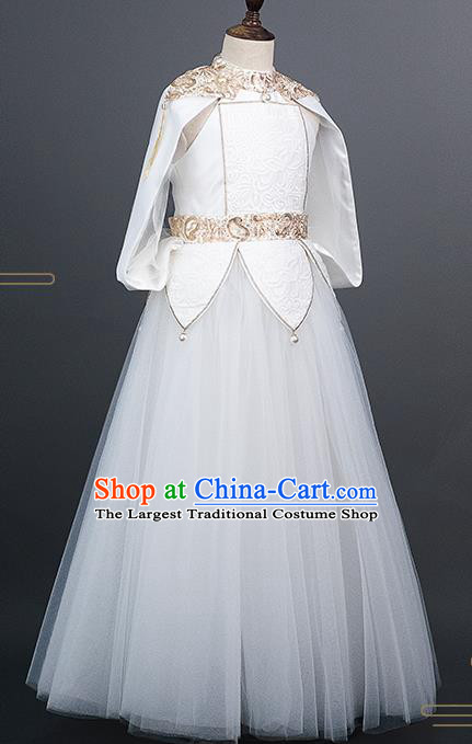 Professional Stage Show Clothing Baroque Princess Garment Children Catwalks White Veil Full Dress Girl Dance Fashion Costume