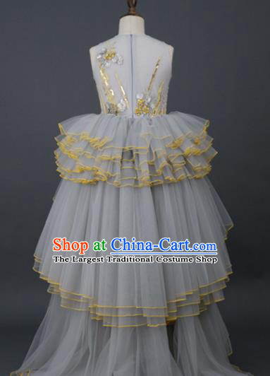 Professional Baroque Princess Fashion Children Catwalks Grey Veil Trailing Full Dress Girl Dance Garment Costume Stage Show Clothing