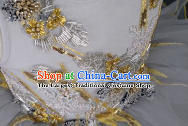 Professional Baroque Princess Fashion Children Catwalks Grey Veil Trailing Full Dress Girl Dance Garment Costume Stage Show Clothing