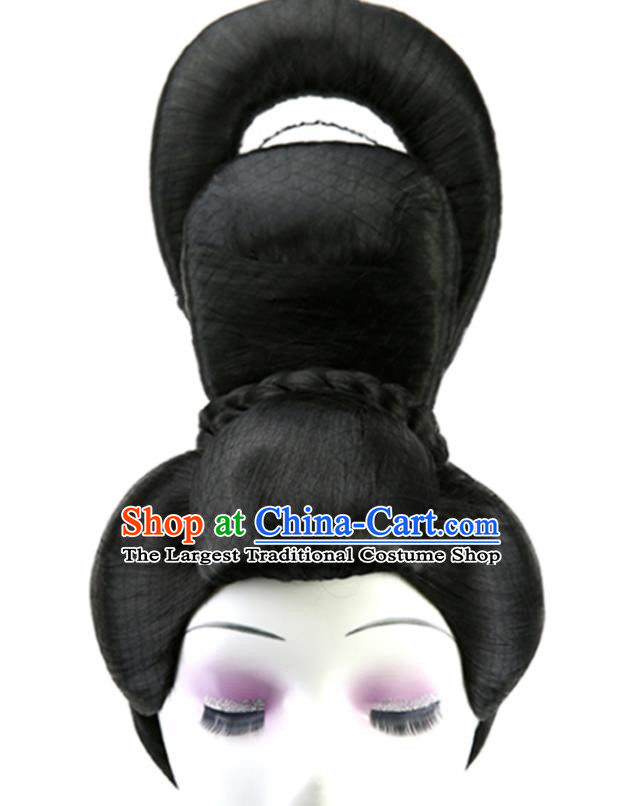 China Ancient Imperial Consort Wigs Traditional Hanfu Chignon Hairpieces Tang Dynasty Empress Wig Sheath