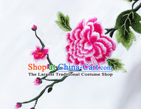 China Martial Arts Embroidered Peony White Outfits Wushu Performance Costumes Tai Chi Training Uniforms Kung Fu Clothing