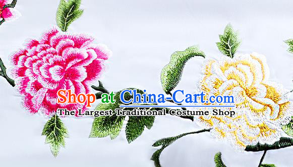 China Martial Arts Embroidered Peony White Outfits Wushu Performance Costumes Tai Chi Training Uniforms Kung Fu Clothing