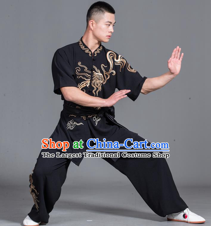 Chinese Martial Arts Garment Costumes Tai Chi Black Uniforms Male Kung Fu Show Clothing