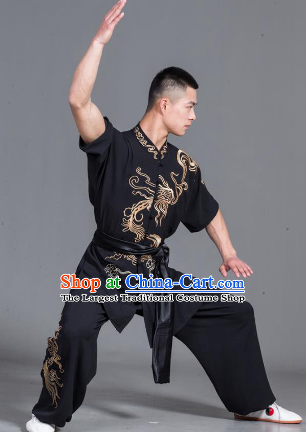 Chinese Martial Arts Garment Costumes Tai Chi Black Uniforms Male Kung Fu Show Clothing