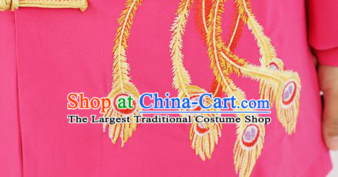 Professional Chinese Kung Fu Wushu Embroidered Phoenix Uniforms Tai Ji Competition Rosy Suits Martial Arts Performance Clothing Tai Chi Costumes