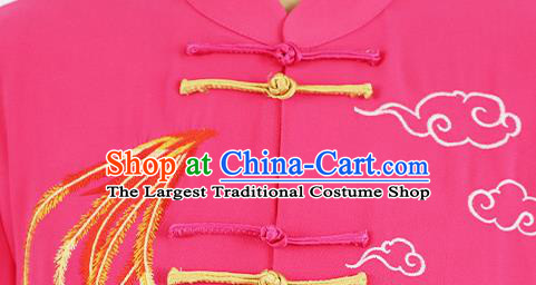 Professional Chinese Kung Fu Wushu Embroidered Phoenix Uniforms Tai Ji Competition Rosy Suits Martial Arts Performance Clothing Tai Chi Costumes