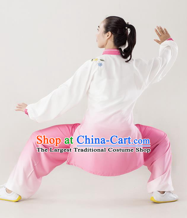 Professional Chinese Kung Fu Costumes Wushu Performance Embroidered Pink Uniforms Tai Chi Competition Three Pieces Suits Martial Arts Clothing