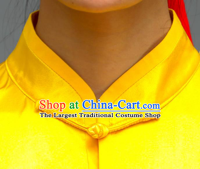 Professional Chinese Martial Arts Yellow Silk Outfits Tai Chi Performance Costumes Kung Fu Wushu Uniforms Tai Ji Competition Clothing