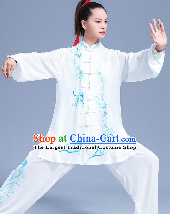 Professional Chinese Kung Fu Wushu Embroidered Uniforms Tai Ji Competition Clothing Martial Arts White Outfits Tai Chi Performance Costumes